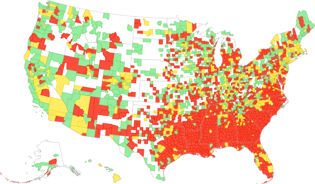 Color-coded U.S. map showing regional data distribution