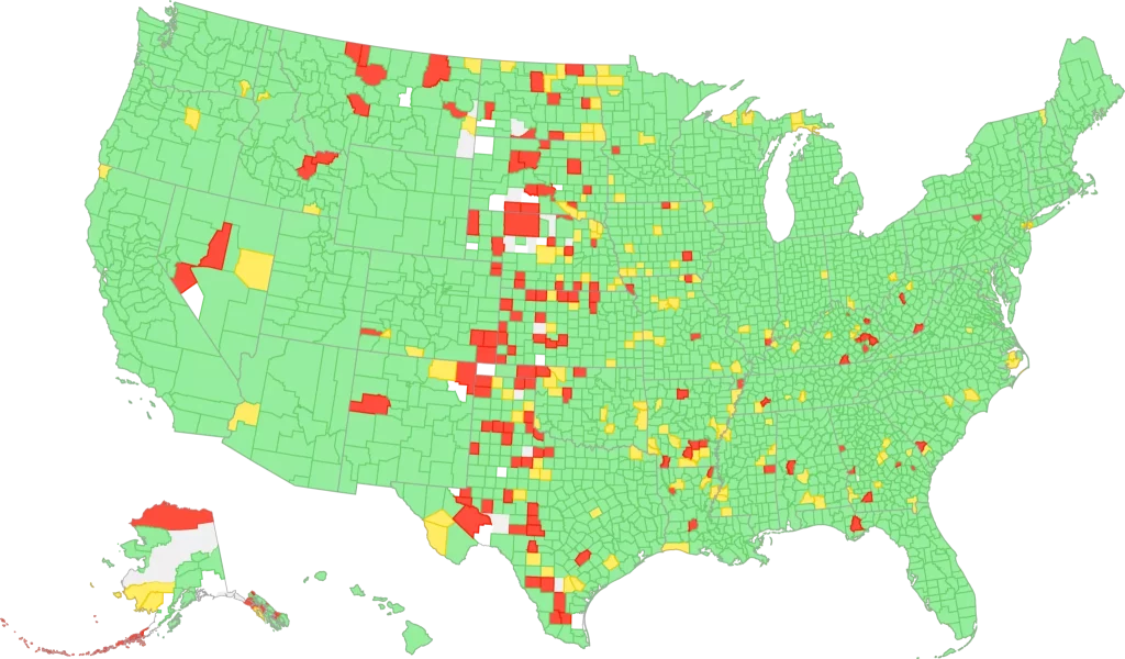 Color-coded map showing US regional data variability.