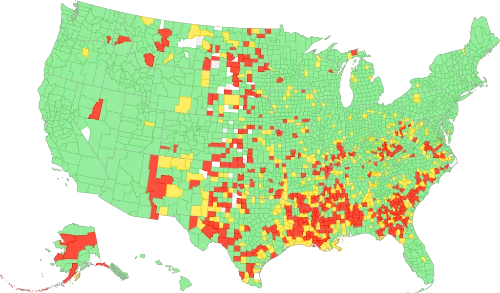 Color-coded map showing U.S. regional data distribution.