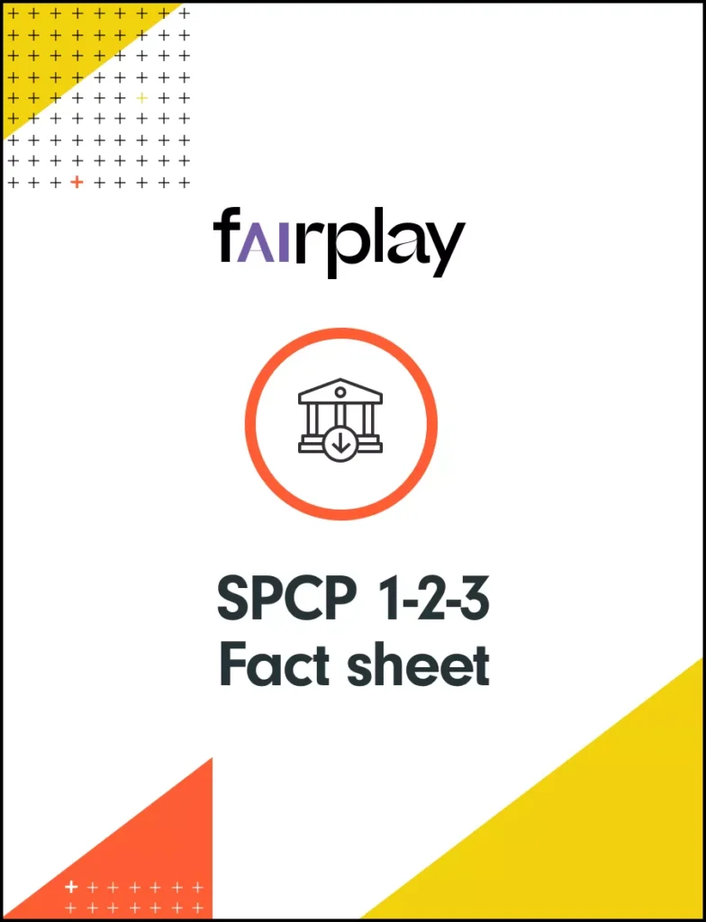 Fairplay SPCP 1-2-3 Fact Sheet with geometric design