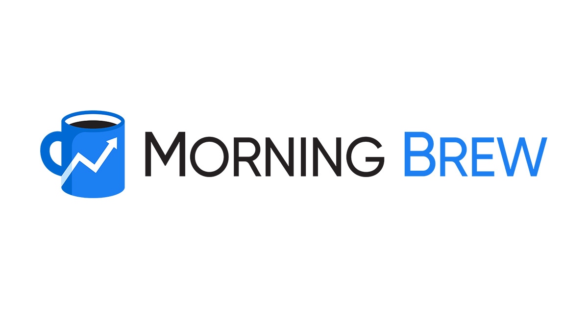 Morning Brew logo with blue coffee mug and graph