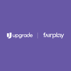 Upgrade and Fairplay logos on purple background