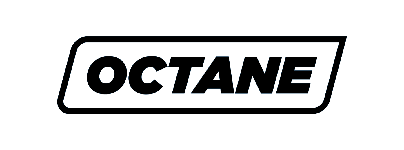 Blue neon outline of 'OCTANE' text logo
