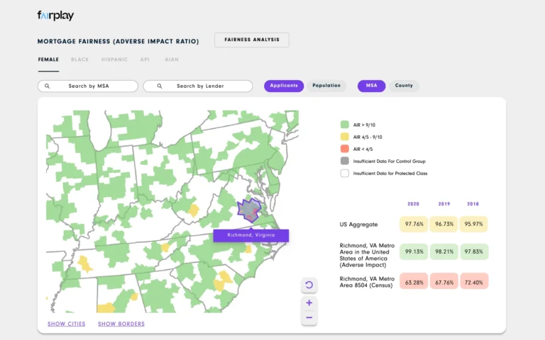 Interactive U.S. map analyzing mortgage fairness by region